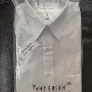 Van Heusen Regular Fit Wrinkle Free White Poplin Dress Shirt 15 1/2 Long Sleeve